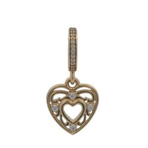 Retired Pandora Rare 14kt Yellow Gold CZ Romantic Heart Dangle Charm